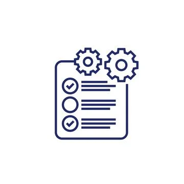 Check list icon with gear, project execution Illustrazione stock