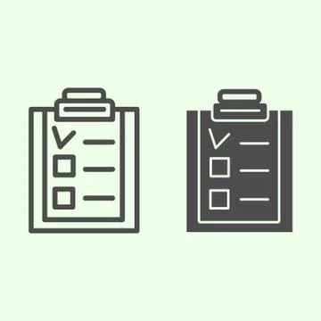 Check list line and solid icon. Office clipboard with marked test outline style Illustrazione stock