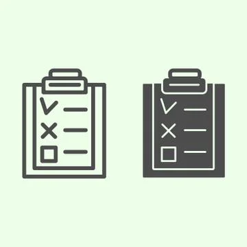 Check list line and solid icon. Office clipboard with marked and canceled items Illustrazione stock