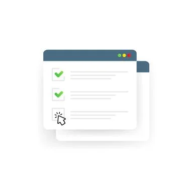 Check list online form. Report on website or web internet survey, exam checkl Stock Illustration