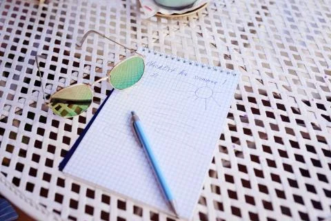 Check list for summer time, to do list on the table. Stock Photos
