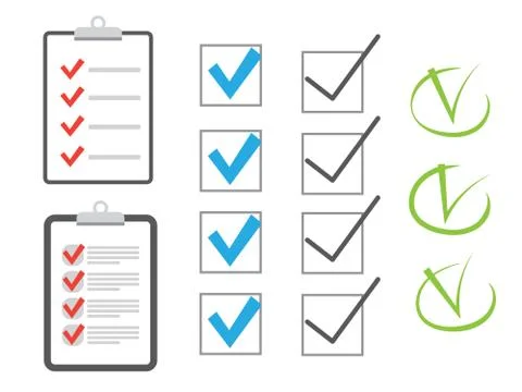 Check list symbol right mark. Clipboard and check marks. Stock Illustration