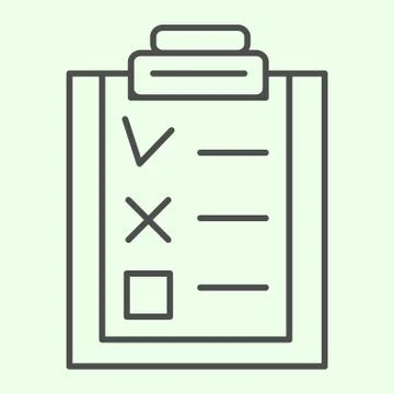 Check list thin line icon. Office clipboard with marked and canceled items Stock Illustration
