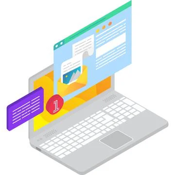 Check mail on laptop computer vector icon Stock Illustration