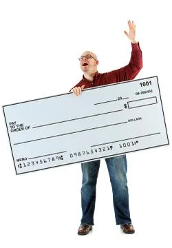 Check: Man Yells to Sky About Check Stock Photos