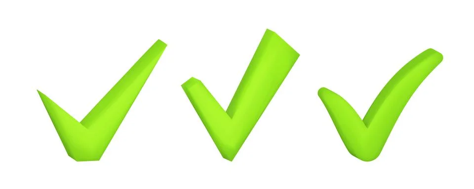 Check mark 3D tick vector. Green tick cartoon Stock Illustration