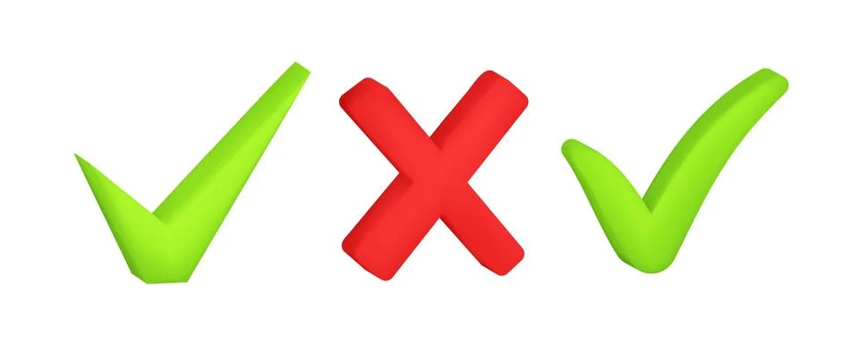 Check mark 3D tick vector. Green tick and red cross cartoon icon Stock Illustration