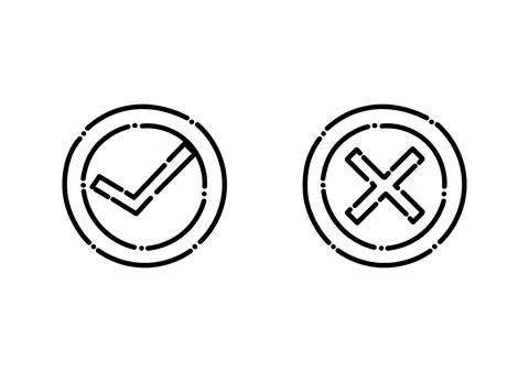 Check mark and cross in dotted line style Illustrazione stock