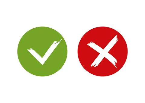 Check mark and cross icon isolated. Symbol green and red colored. Vector Stock Illustration