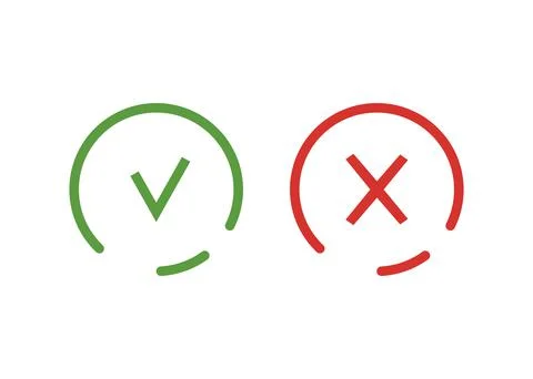 Check mark and cross icon isolated. Symbol green and red colored. Icons in li Stock Illustration