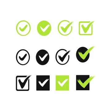 Check mark and cross icon set. Circle with quare. green color black color, Stock Illustration