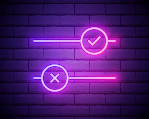 Check mark and cross mark in neon style. Green tick and red cross check marks Stock Illustration