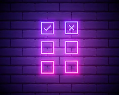 Check mark and cross mark in neon style. tick and cross check marks. Retro si Illustrazione stock