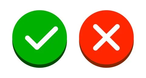Check mark and cross mark button icon set. Success or failure. Good or bad .. Stock Illustration