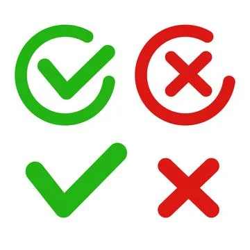Check mark and cross mark icon set. Correct answers and incorrect answers. Stock Illustration