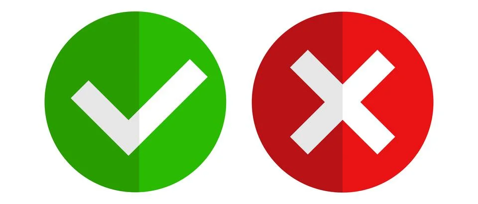 Check mark and cross mark icon set. For and against. Vectors. Stock Illustration