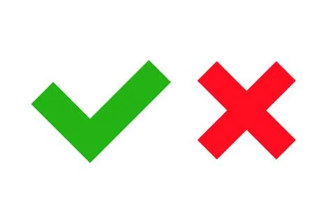 Check mark and cross mark icons. Set of positive and negative icons. Vector. 스톡 일러스트
