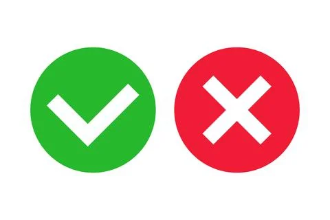 Check mark and cross mark icon set. Vectors. Stock Illustration