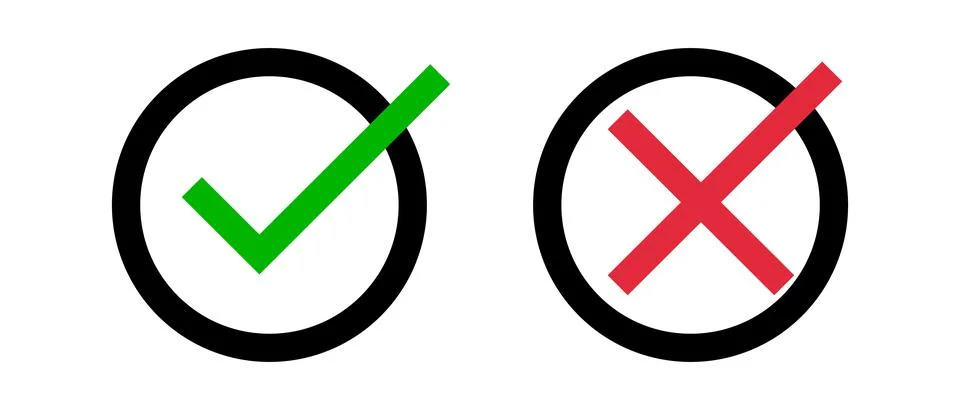 Check mark and cross mark icon set. Success and failure. Good and bad. Vector Stock Illustration