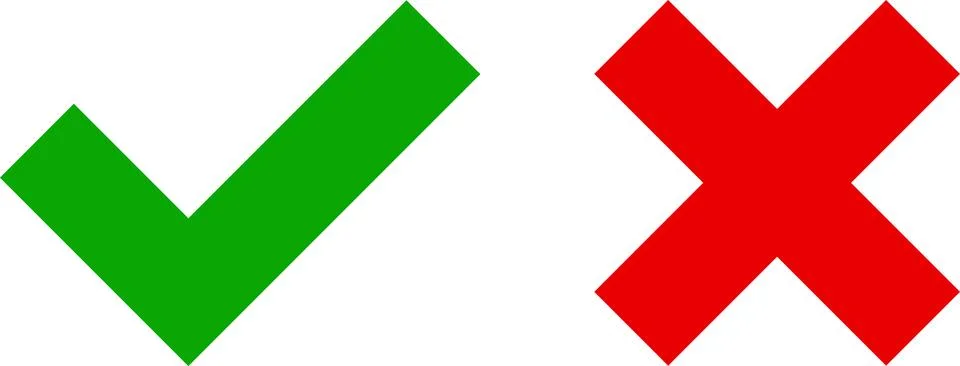 Check mark and cross mark icon sign. Tick symbol isolated on white 스톡 일러스트
