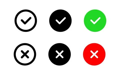 Check mark and cross mark icon set. Green checkmark and red cross vector sy.. イラスト素材