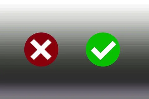 Check mark and cross or x icon in flat style on white background. Right or .. Stock Illustration