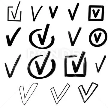 Check mark and tick sign black set vector isolated on white: Graphic ...