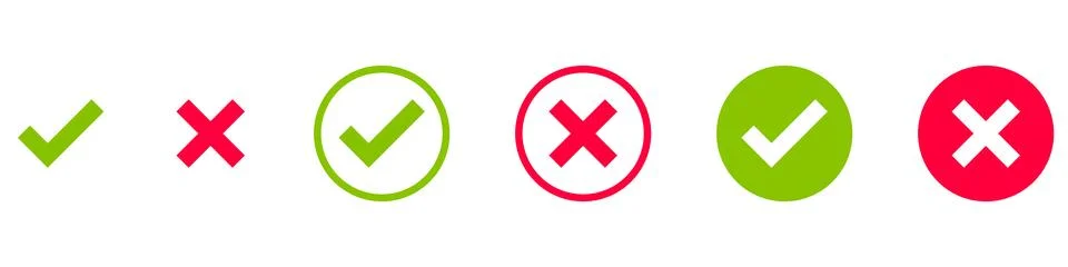 Check mark and x set icon. Simple web buttons. Checkmarks and x or confirm. R Stock Illustration