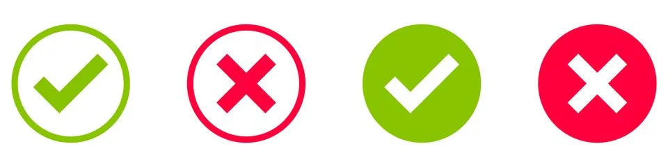 Check mark and x set icon. Simple web buttons. Checkmarks and x or confirm. R Stock Illustration