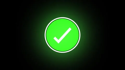 Check mark animation inside glowing green circle button. Check mark success.. Stock Footage 341127794
