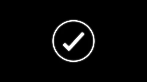 Check mark animation inside white glowing circle button line. Check mark su.. Stock Footage 341127813