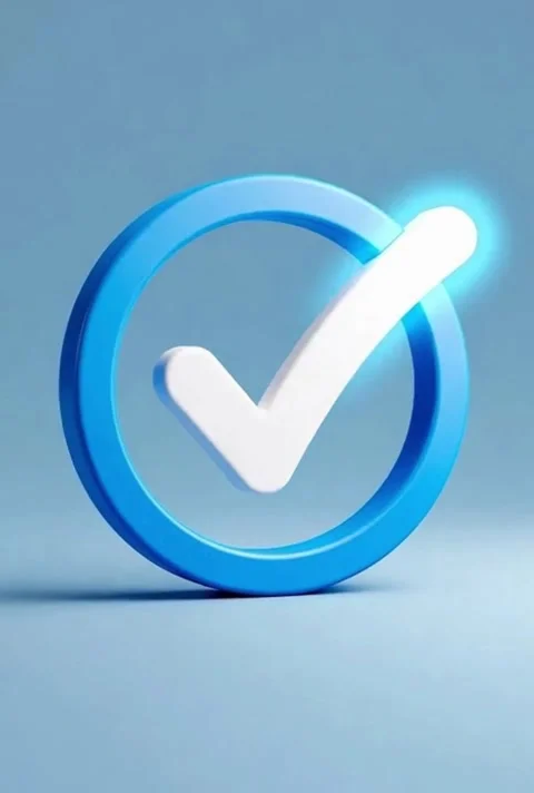 Check Mark Animation: White Tick Inside Blue Circle on Light Blue Backgroun.. Stock Footage 320594963
