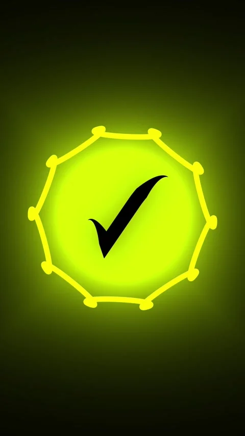Check mark badge vertical video with octagonal sign on dark background for .. 動画素材 344860064