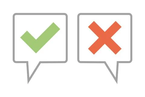 Check mark callouts and cross mark callouts. Affirmative and negative. Stock Illustration