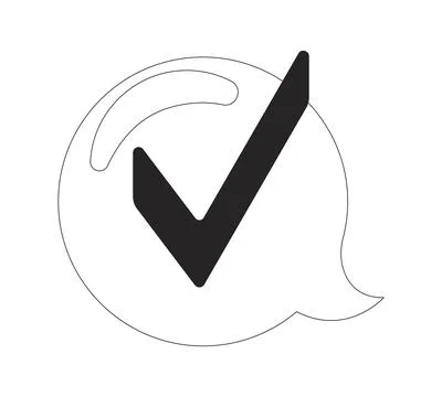 Check mark in chat bubble 2D line object Stock Illustration