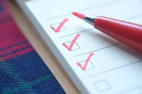 Check mark on a check box on a paper Stock Photos