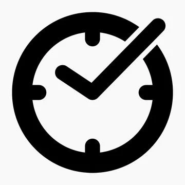 Check mark on clock isolated minimal single flat linear icon Stock Illustration