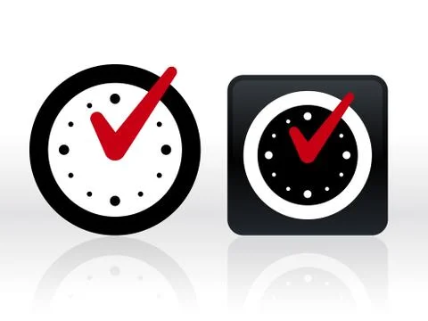 Check mark on clock. Isolated vector illustration. Stock Illustration