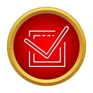 Check mark completing survey form on a red button 스톡 일러스트