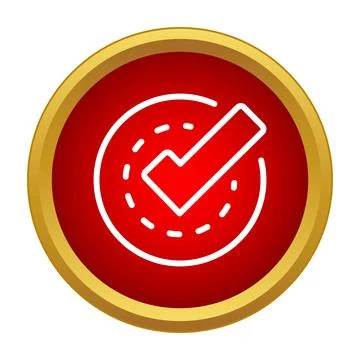 Check mark confirming completion in a round red button Stock Illustration