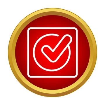 Check mark confirming successful agreement in a red circle 스톡 일러스트