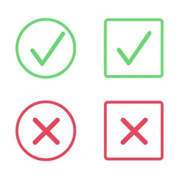 Check Mark Cross Circle Icon Green Red. Stock Illustration