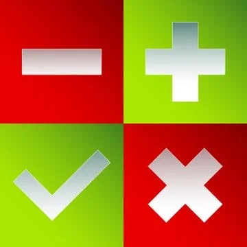 Check mark, cross, plus, minus sign set. vector Stock Illustration