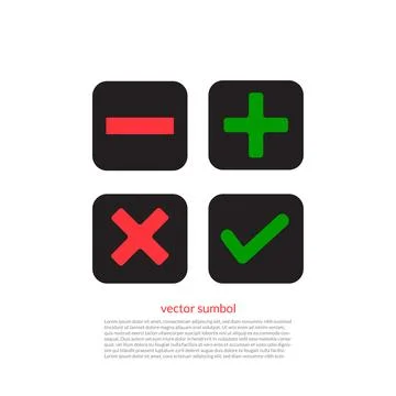 Check mark, cross, plus, minus validation button on white background. 1 스톡 일러스트