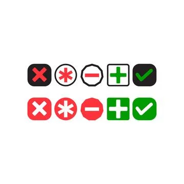Check mark, cross, plus, minus validation button on white background. 1 스톡 일러스트