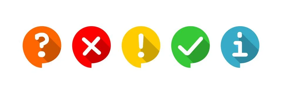 Check mark, cross, question mark, exclamation point, information icon set. .. Stock Illustration