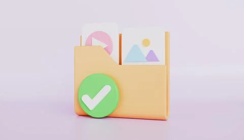 Check mark with document folder, Data storage, security protection 库存插图