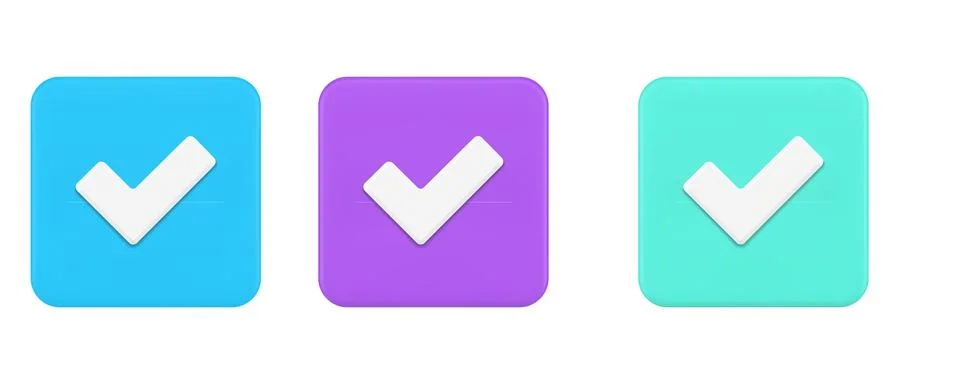 Check mark done accept square button positive solution correct confirmation 3 Stock Illustration