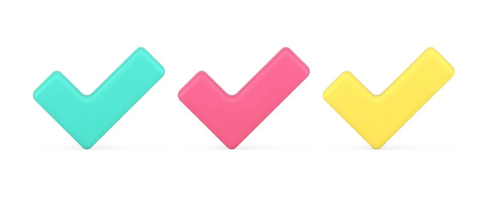 Check mark done complete accept success vote choice 3d icon set realistic vec Stock Illustration