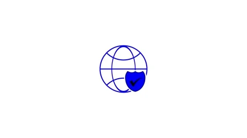 Check mark with earth globe icon on background Видео 336549256